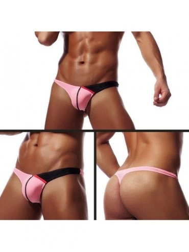 Boxer Briefs Mens Underwear- Sexy Gay Ultra-Thin Ice Silk Low Waist U Convex Underpants - Pink - C818R5G4TRK $11.17