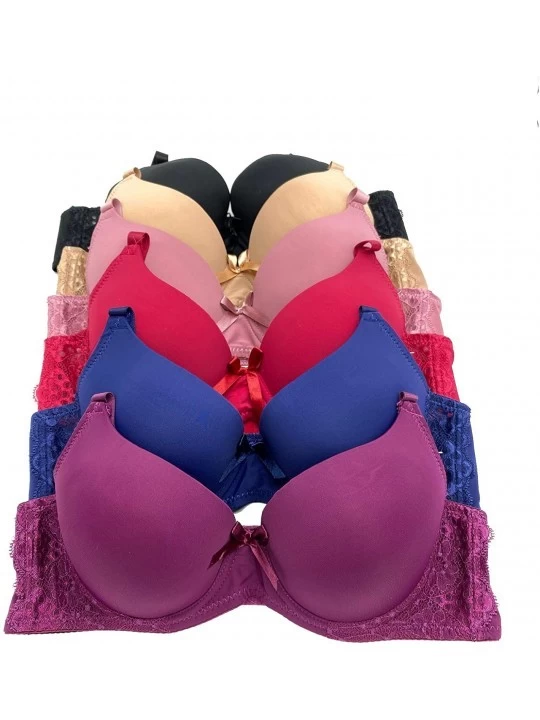 Bras 6 Pieces ADD 1 Cup Wired Double Pushup Push Up Bra A/B/C - 68037-z - C2190LY63X3 $33.08