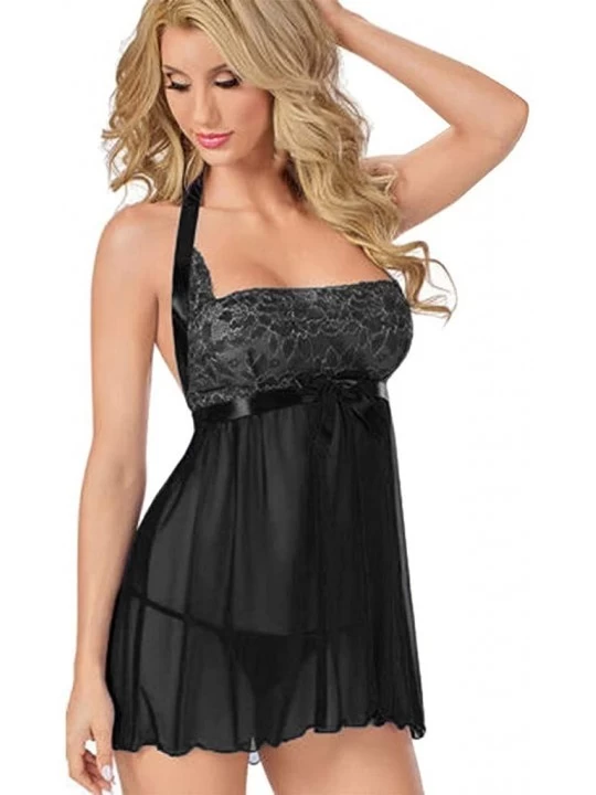 Baby Dolls & Chemises Women Sexy Plus Size Garter Babydoll Chemise Blind Fold Intimate Lingerie - Black - CX198RIOD2I $11.31