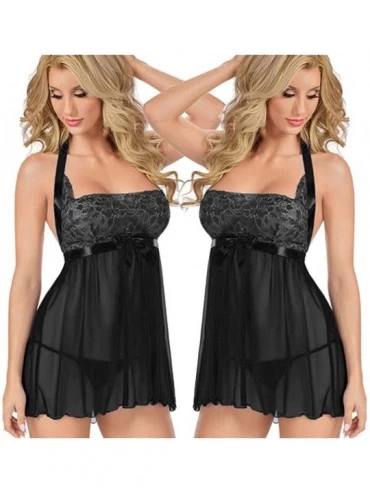 Baby Dolls & Chemises Women Sexy Plus Size Garter Babydoll Chemise Blind Fold Intimate Lingerie - Black - CX198RIOD2I $11.31