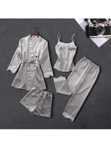 Baby Dolls & Chemises Womens Sexy Satin Pajamas Set 2pcs Nightgown with Robe Dress Silk Babydoll Sleepwear Nightdress Pajamas...