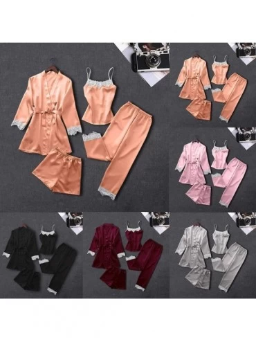 Baby Dolls & Chemises Womens Sexy Satin Pajamas Set 2pcs Nightgown with Robe Dress Silk Babydoll Sleepwear Nightdress Pajamas...