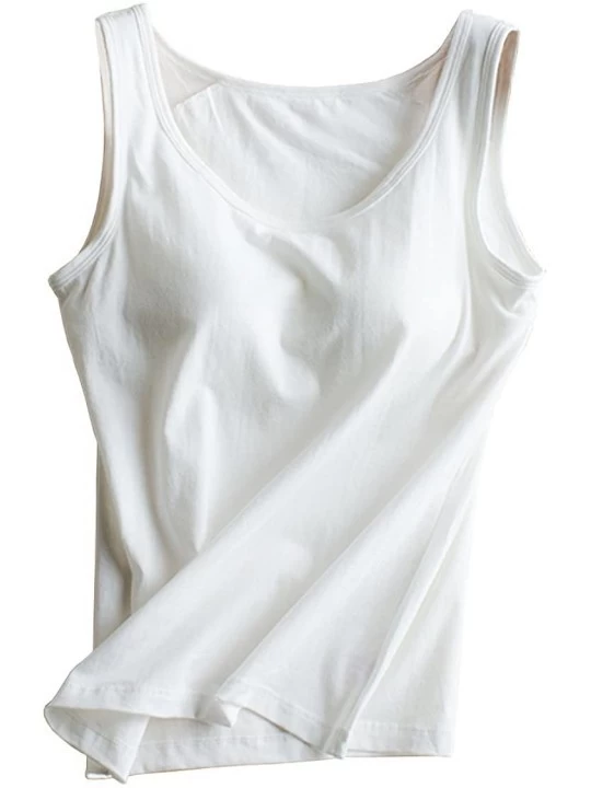 Camisoles & Tanks Womens Cotton Built-in Bra Padded Active Strap Camisole Yoga Tanks Tops - White - CD17YSOE6YG $21.42