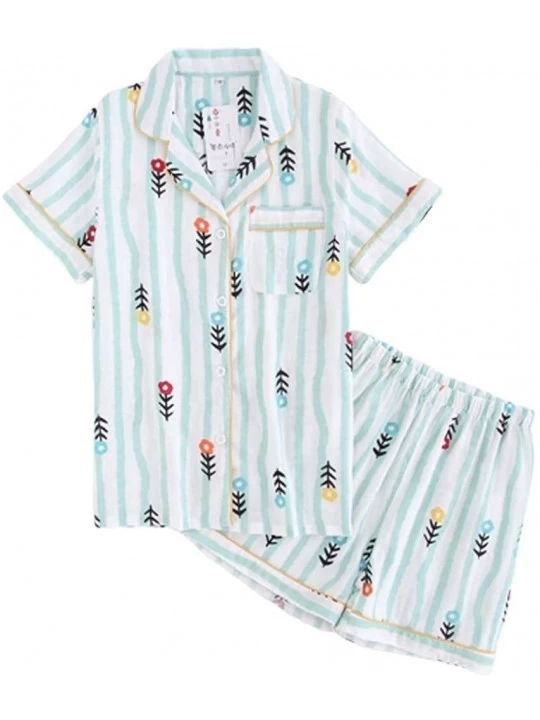 Sets Women Pastel Cute Rabbit Sleepwear Shirt and Short Kawaii Pajama Set - Green Stripes Flowers - CK18XG47LDT $36.78