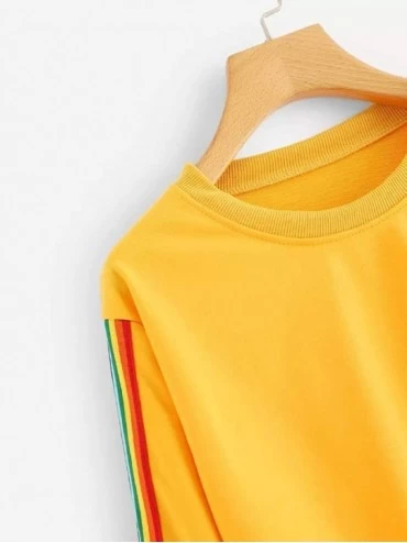 Panties Womens Long Sleeve Casual Rainbow Loose Patchwork Round Neck Tunics Sweatshirts Pullovers Tops - Yellow - CJ18NQZMH7L...