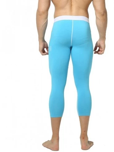 Thermal Underwear Mens Solid Capri-Pants Winter Big U-Pouch Warm Thermal Underwear Long Johns - Light Blue - CP192UG69EA $22.94