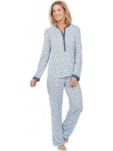 Knit Womens Pajamas - PJs for Women Set - Henley - Blue Floral ...