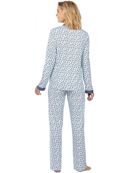 Knit Womens Pajamas - PJs for Women Set - Henley - Blue Floral ...