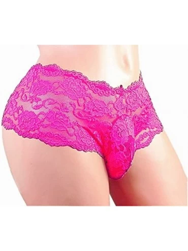 Briefs Mens Sexy Silky Lace Bikini Briefs G-String Thong Bulge Pouch Panties Underwear - Rose Red - C618YZ7TENT $11.10