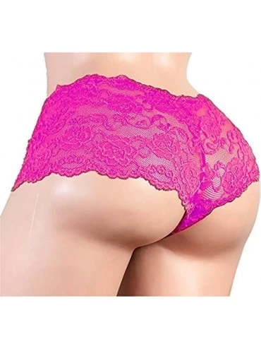 Briefs Mens Sexy Silky Lace Bikini Briefs G-String Thong Bulge Pouch Panties Underwear - Rose Red - C618YZ7TENT $11.10