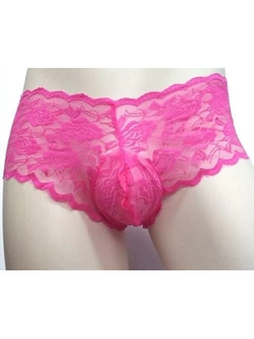 Briefs Mens Sexy Silky Lace Bikini Briefs G-String Thong Bulge Pouch Panties Underwear - Rose Red - C618YZ7TENT $11.10