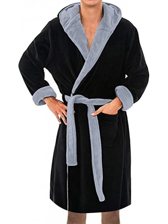 Robes Men's Plush Shawl Bathrobe Home Clothes-Winter Lengthened Long Sleeved Robe Coat - CZ18AG7RW4I $28.18