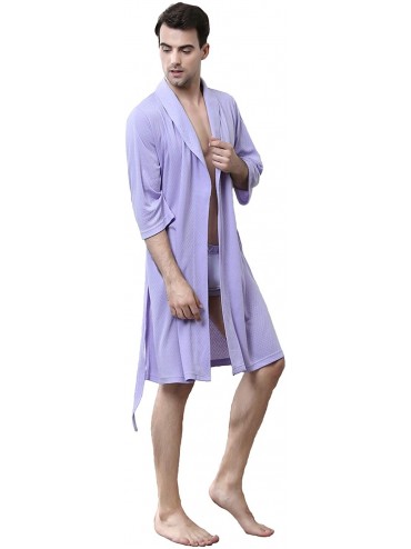 Robes Waffle Women Bathrobe Lightweight Men Robe Short Kimono Sleepwear Summer - Men - Light Purple - C418HL8XCOS $23.26