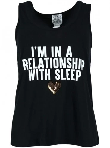 Sets Women's I'm in a Relationship with Sleep Tank and Jogger Set - Black - C2198U5KLRG $16.87