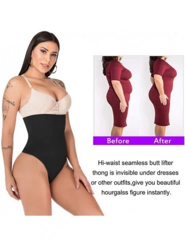 Shapewear Tummy Control Shapewear for Women High Waist Cincher Thigh Slimmer Body Shaper - Black(thong) - CH18L7M5CMU $15.34