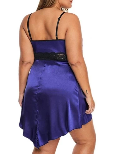 Nightgowns & Sleepshirts Women Sexy Plus Size Lingerie Satin Lace Babydoll Sleepwear Dress - Blue2 - C4193QN2KM9 $14.14