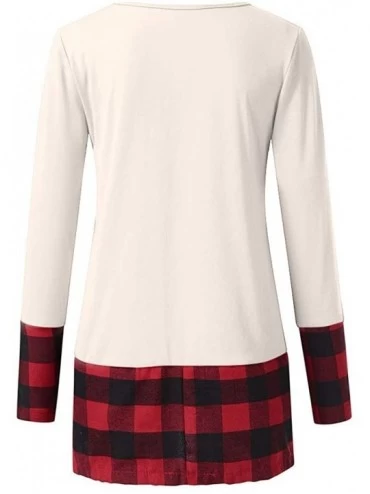 Thermal Underwear Womens Christmas Tops Plaid Splice Hem Reindeer Long Sleeve Cute Tunic Blouse - A-beige - CS192K2390D $11.32