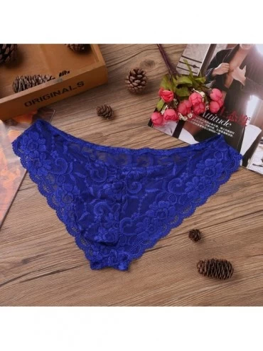 Briefs Sissy Pouch Panties Men Lace Bikini Briefs G-String Thongs Crossdress Underwear - Blue - CJ1803QWU76 $15.17