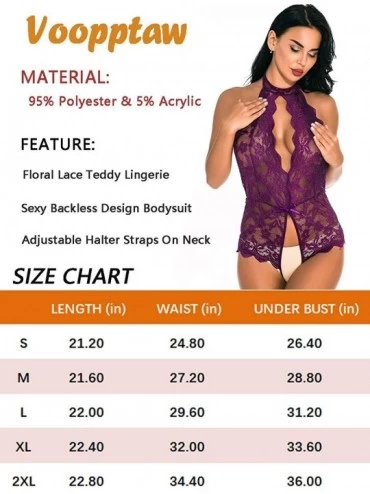 Baby Dolls & Chemises Women One Piece Lingerie Floral Lace Baby Dolls Teddy Sexy Bodysuit Halter Sleepwear - Purple - CQ18WNE...