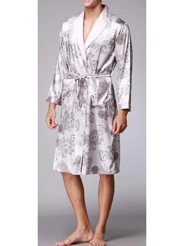 Robes Men Silk Satin Long Sleeve Print Kimono Bathrobe Sleepwear Loungewear - 4 - CO18OR4NLZ3 $40.66
