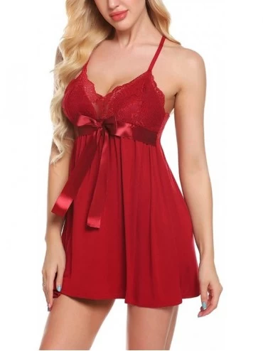 Baby Dolls & Chemises Women's Lingerie Sleepwear Dress Chemises Sexy Slip Babydoll Model Nightie Robes - Red - CK18SHOOU05 $1...