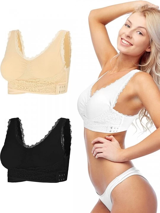 Bras 3 Pieces Lace Sport Bras Adjustable Side Bra Front Cross Bras for Women Girls Beige-Black-White - CI18TG724DY $16.21