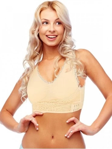 Bras 3 Pieces Lace Sport Bras Adjustable Side Bra Front Cross Bras for Women Girls Beige-Black-White - CI18TG724DY $16.21