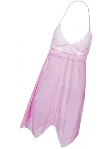 Baby Dolls & Chemises V-Neck Pajamas Lingerie Floral Babydoll Nightgown Wedding Sleepwear - Pink - C518YXWW8TM $11.89