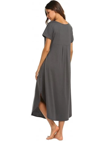 Nightgowns & Sleepshirts Sleepwear Women's Casual V Neck Nightshirt Short Sleeve Long Nightgown - Dark Grey - CI18ER966T8 $27.89