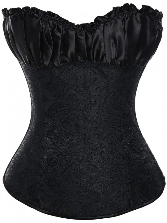 Bustiers & Corsets Sexy Lace up Bustiers Corset Beard Print Overbust Waist Cincher Shapewear - Black - C718HT4MWO3 $28.10