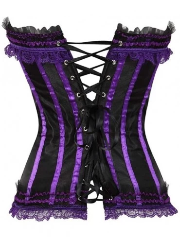 Bustiers & Corsets Womens Floral Black Lace Trim Corset Overbust Waist Cincher Bustier Top - 8068purple - CU18K4EUG58 $20.73