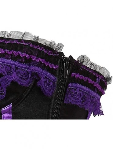 Bustiers & Corsets Womens Floral Black Lace Trim Corset Overbust Waist Cincher Bustier Top - 8068purple - CU18K4EUG58 $20.73