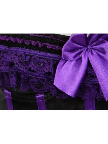 Bustiers & Corsets Womens Floral Black Lace Trim Corset Overbust Waist Cincher Bustier Top - 8068purple - CU18K4EUG58 $20.73