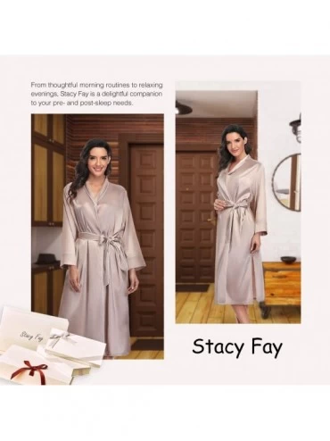 Robes Womens Long Satin Lightweight Robes Nightgown Silk Kimono Comfy Loungewear Sleepwear - Champagne - C3194UDZXRL $21.89