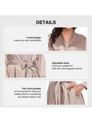 Robes Womens Long Satin Lightweight Robes Nightgown Silk Kimono Comfy Loungewear Sleepwear - Champagne - C3194UDZXRL $21.89