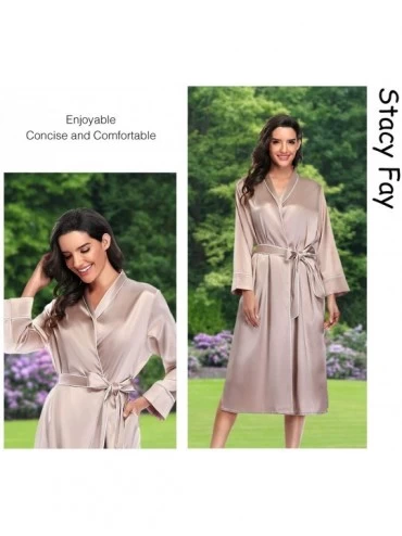 Robes Womens Long Satin Lightweight Robes Nightgown Silk Kimono Comfy Loungewear Sleepwear - Champagne - C3194UDZXRL $21.89