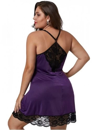 Baby Dolls & Chemises Women's Plus Size Lace Babydoll Chemise Lingerie Dress Sleepwear - Grape 31145 - C91976NZ6RD $28.01