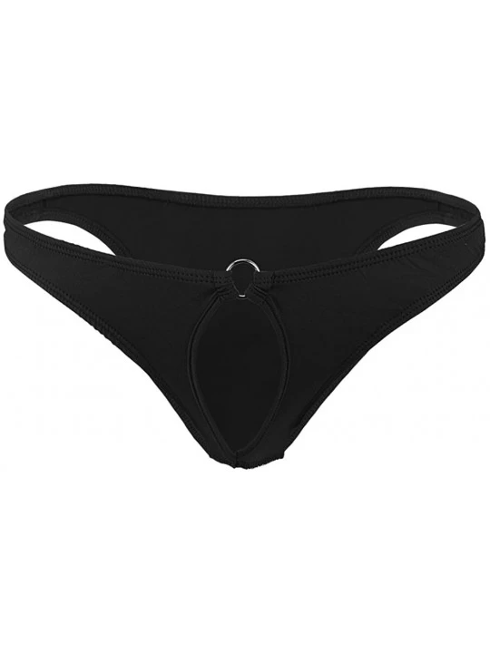 Briefs Mens Low Rise Elastic Bikini Briefs Open Front Hole Open Crotch - Black - C518EG09S9I $14.93