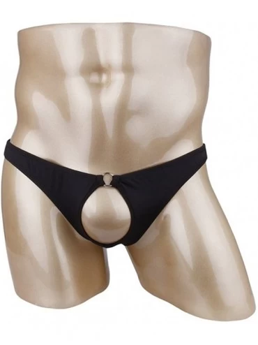 Briefs Mens Low Rise Elastic Bikini Briefs Open Front Hole Open Crotch - Black - C518EG09S9I $14.93