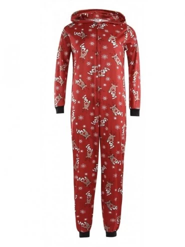 Sets Family Matching Christmas Pajamas Set Sleepwear Jumpsuit Hoodie with Hood for Family - Red - CU186LMMRWA $15.55