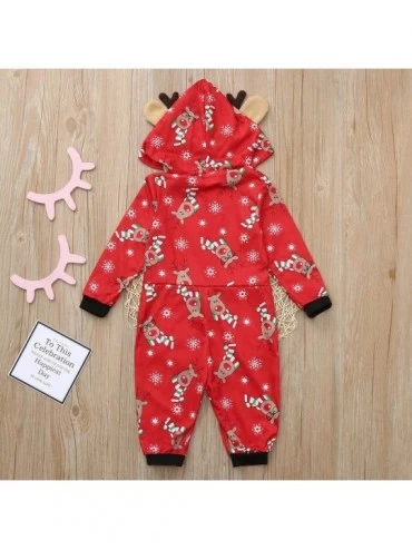 Sets Family Matching Christmas Pajamas Set Sleepwear Jumpsuit Hoodie with Hood for Family - Red - CU186LMMRWA $15.55