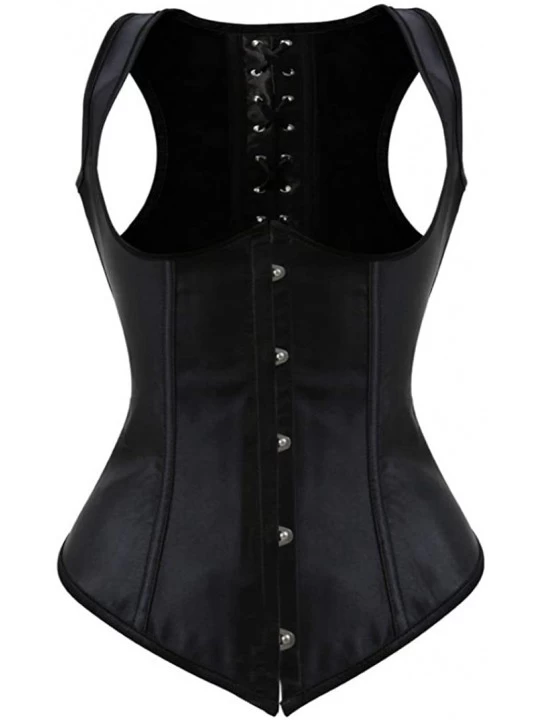 Bustiers & Corsets Women Sexy Bustier Vest Lace Up Corset Satin Steel Boned Waist Cincher Plus Size - Black - CP18TELULY0 $35.80