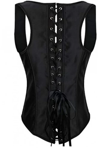 Bustiers & Corsets Women Sexy Bustier Vest Lace Up Corset Satin Steel Boned Waist Cincher Plus Size - Black - CP18TELULY0 $35.80