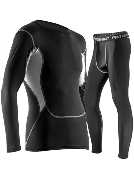 Thermal Underwear Mens Long Thermal Underwear Stretchy Sport Winter Base Layering Set Top and Bottom - CL192KSQXHT $25.96