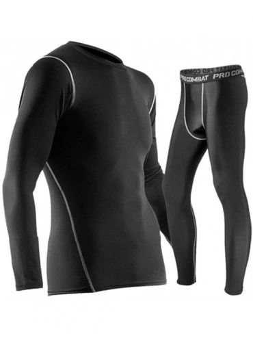 Thermal Underwear Mens Long Thermal Underwear Stretchy Sport Winter Base Layering Set Top and Bottom - CL192KSQXHT $25.96