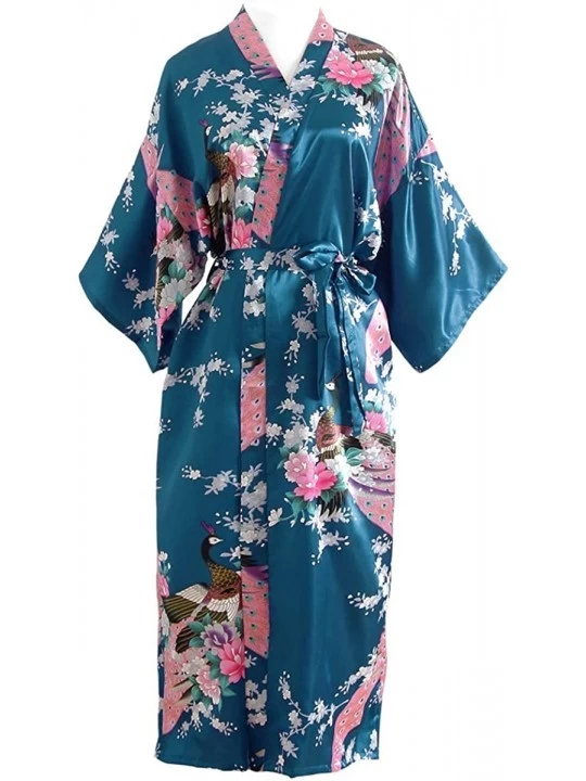 Robes Wedding Slilky Satin Floral Robe for Bride- Bridesmaid- Mother of Bride/Groom - Bridesmaids - Aqua - CL197KZE3WN $18.49