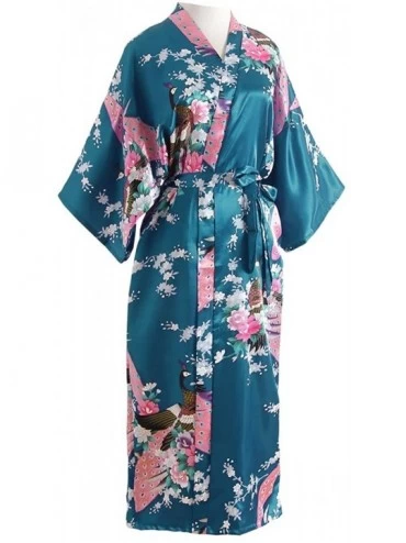 Robes Wedding Slilky Satin Floral Robe for Bride- Bridesmaid- Mother of Bride/Groom - Bridesmaids - Aqua - CL197KZE3WN $18.49