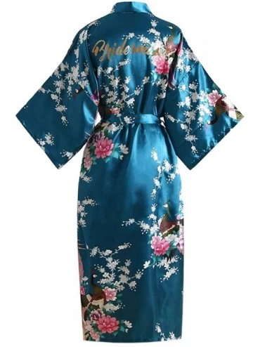 Robes Wedding Slilky Satin Floral Robe for Bride- Bridesmaid- Mother of Bride/Groom - Bridesmaids - Aqua - CL197KZE3WN $18.49