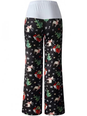 Bottoms Women's Comfy Stretch Floral Print Drawstring Long Wide Leg Lounge Pants - Christmas/Moose Santa Claus-green - CV18A0...