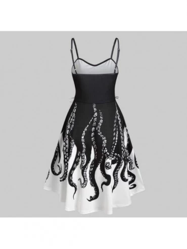 Slips Women Sleeveless High Low Lace Up Print Cami Dress - Black - CS19C9TNOD8 $17.22